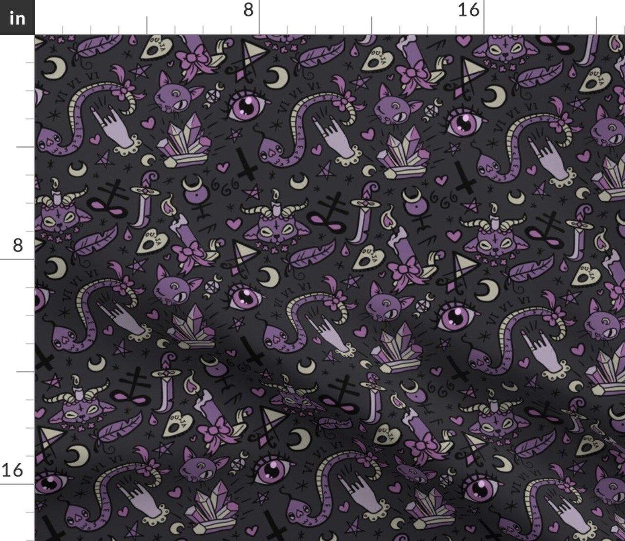 Cute Occult Dark Halloween Devil Spooky Gray Purple Black Magic Goth Custom Printed Fabric by Spoonflower Various Fabrics by the Yard or Fat Quarter